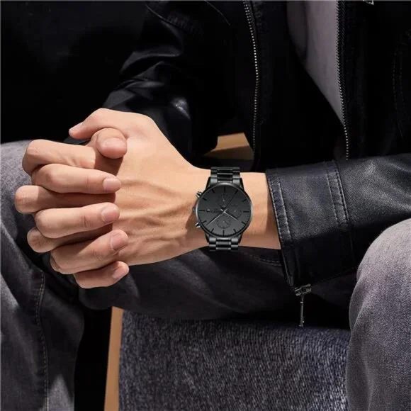 Men's Watches Analog Minimalist Black Dial Watches for Men Business